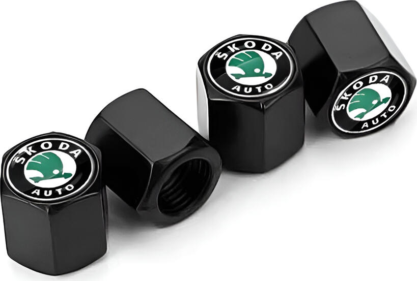 Capace Valva Anvelope Skoda, Aluminiu Rezistent la Uz, Negru, cu Garnituri Interne pentru Etansare, Protectie Anti-praf si Coroziune