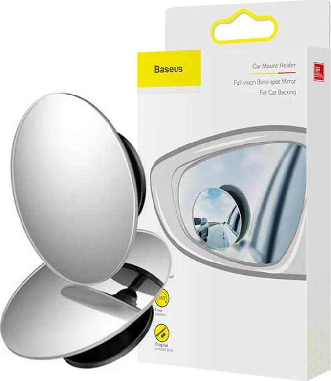 Baseus Full-vision Blind-spot Mirror ACMDJ-01 for Car Backing, 360° Adjustable Pivot Glass Rearview Mirrors, Adhesive Stick-on, 49 x 13 mm