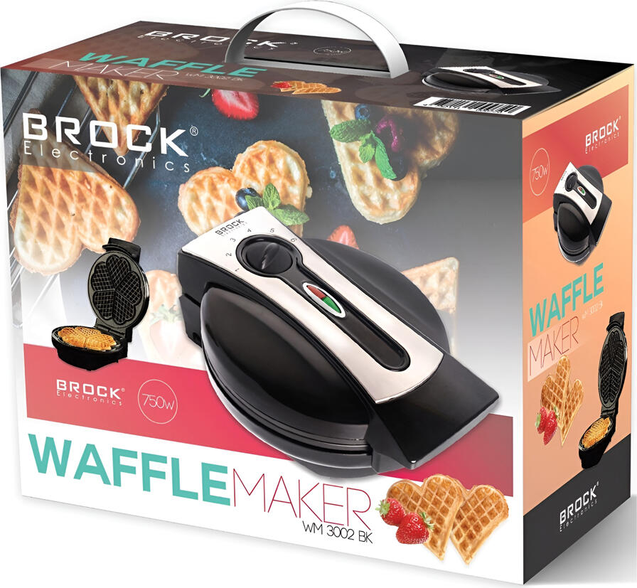 BROCK WM 3002 BK Waffle Maker, 1000W Non-Stick Aluminum Plates, Uniform Heating System, Compact Black Design with Overheating Protection