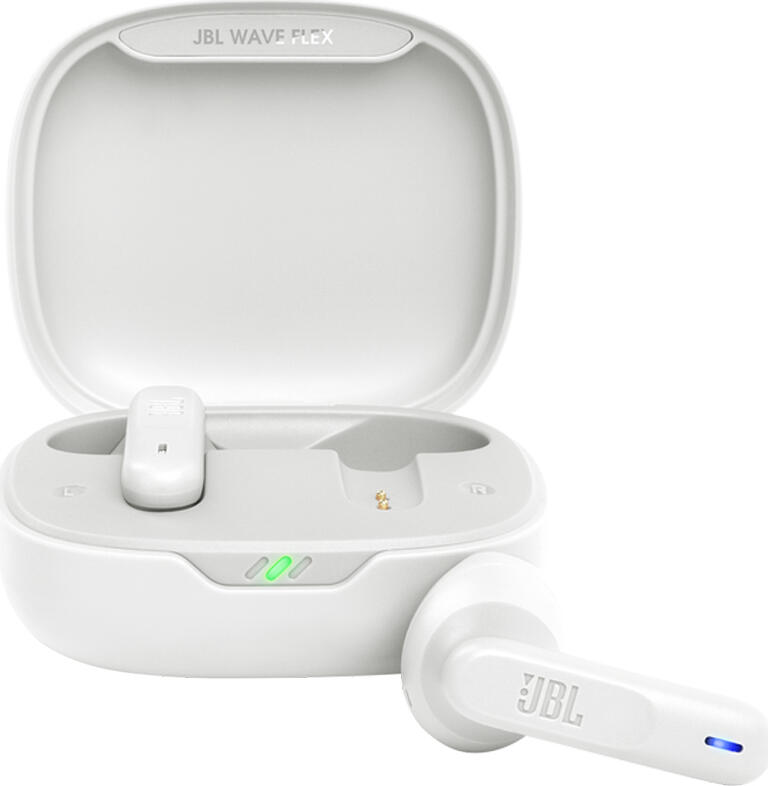 JBL Wave Flex True Wireless Stereo TWS Earbuds, White, 12mm Drivers, Deep Bass Sound, Bluetooth 5.2, IP54 Water Resistant, Up to 32h Battery, USB-C