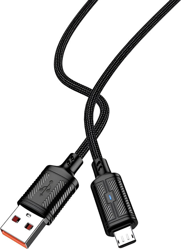 Jokade JA049 Feifan Series Braided Charging Cable 1.2m, 3A Smart Power Off, Data Transmission, USB-A to Micro-USB, Black with Blue LED