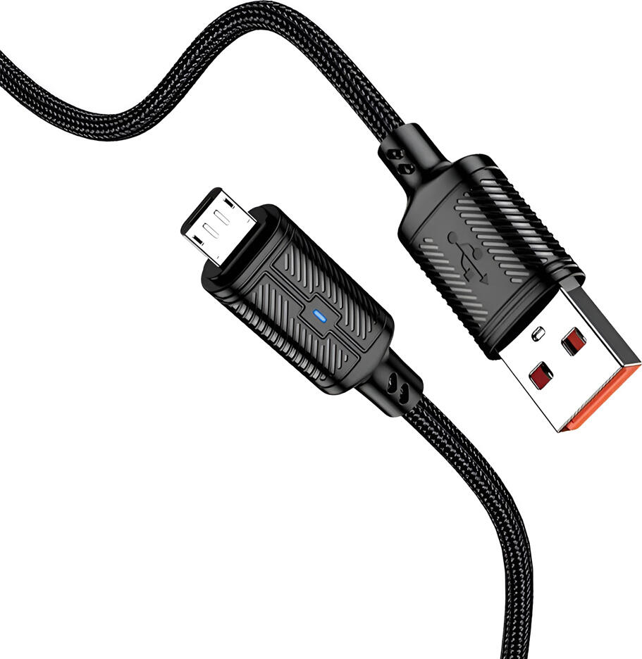 Jokade JA049 Feifan Series Braided Charging Cable 1.2m, 3A Smart Power Off, Data Transmission, USB-A to Micro-USB, Black with Blue LED