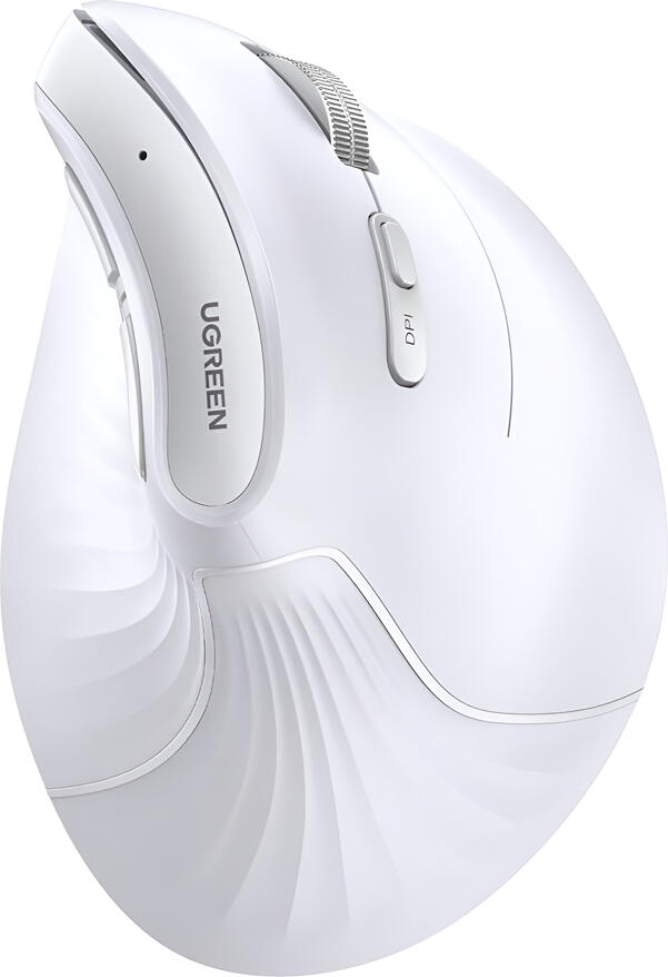 UGREEN MU008 Vertical Ergonomic Wireless Mouse, Dual-mode Bluetooth 5.0 & 2.4GHz, 4000 DPI Adjustable, 57 Degree Wrist Angle, 6 Mute Buttons, White