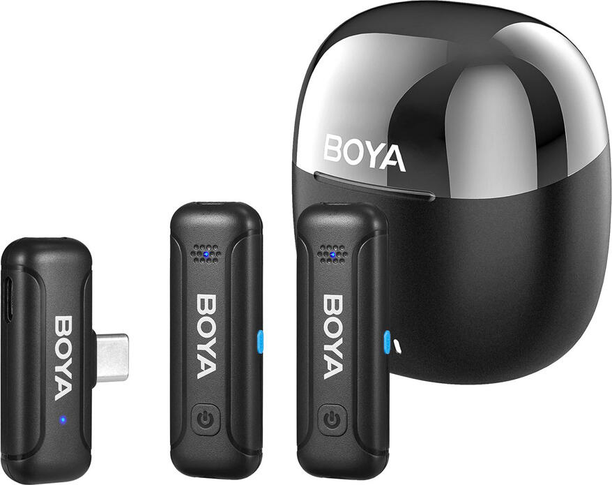 Boya BY-WM3T-U2 2.4GHz Dual-Channel Wireless Microphone System, Omnidirectional Condenser Mic with Noise Cancellation, 100m Range, Charging Case, Black
