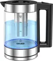 KAKU KSC-1507 Electric Glass Kettle 1.8L, 1500W High Boron Glass and Stainless Steel, Blue LED Light, Tea Infuser, 360 Rotating Base, Auto Shut-off