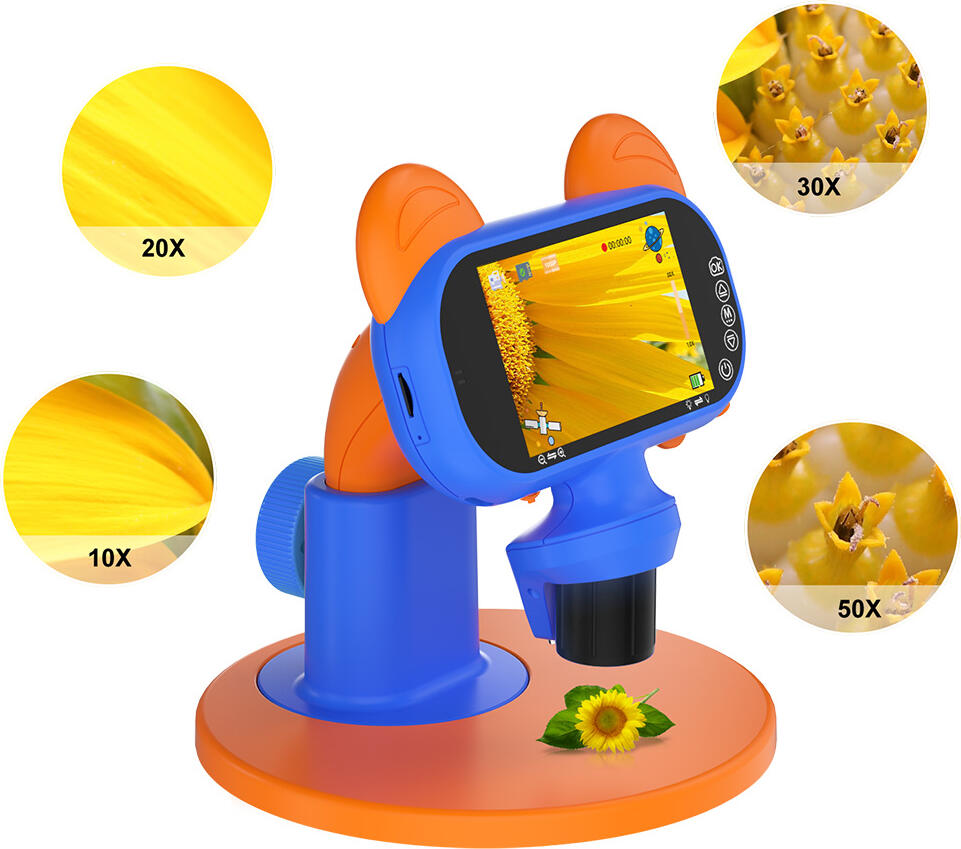 Microscop Digital pentru Copii AUSEK AD-LM01, Ecran IPS Color 4 inch, Video Full HD 1080P, Marire 100x-150x, Baterie 2600mAh, USB Type-C, Educational