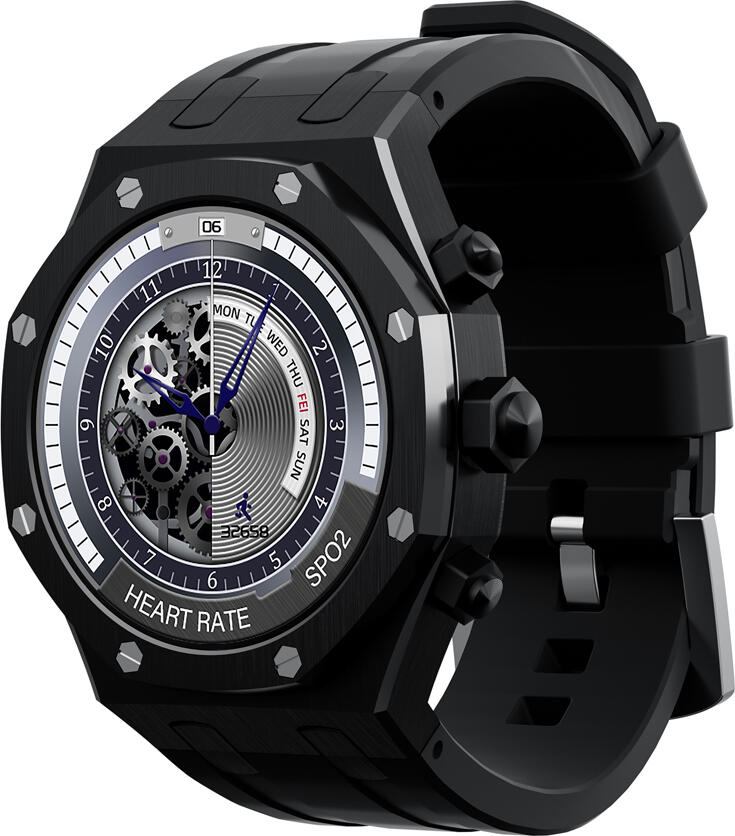 Smartwatch Charome T12 Amoled - Negru, cu ecran AMOLED de 1.43 inch, apeluri Bluetooth HD, monitorizare ritm cardiac si SpO2, baterie 260mAh, Android si iOS