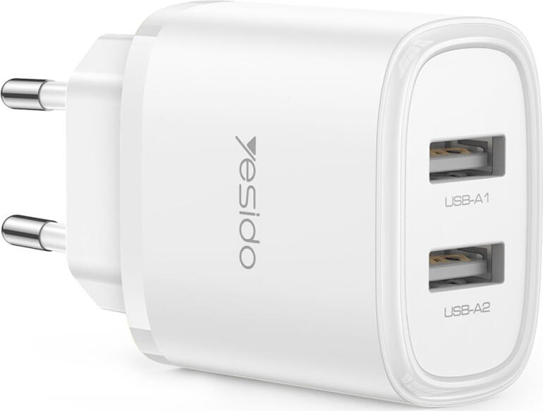 Yesido Wall Charger 2*USB-A 24W Max YC72, White