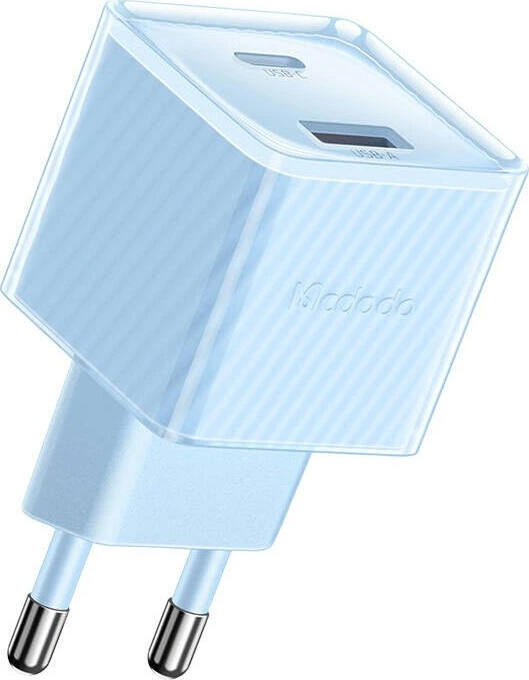 Mcdodo CH-0154 GaN Charger 33W PD QC Fast Wall Adapter, Dual Port USB-C & USB-A, Micro Current Mode for Headphones, Fireproof PC, Blue