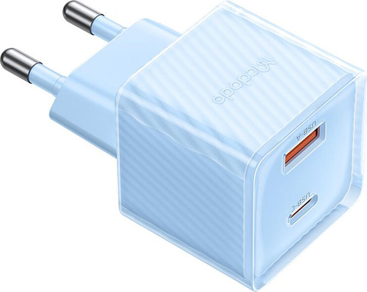 Mcdodo CH-0154 GaN Charger 33W PD QC Fast Wall Adapter, Dual Port USB-C & USB-A, Micro Current Mode for Headphones, Fireproof PC, Blue