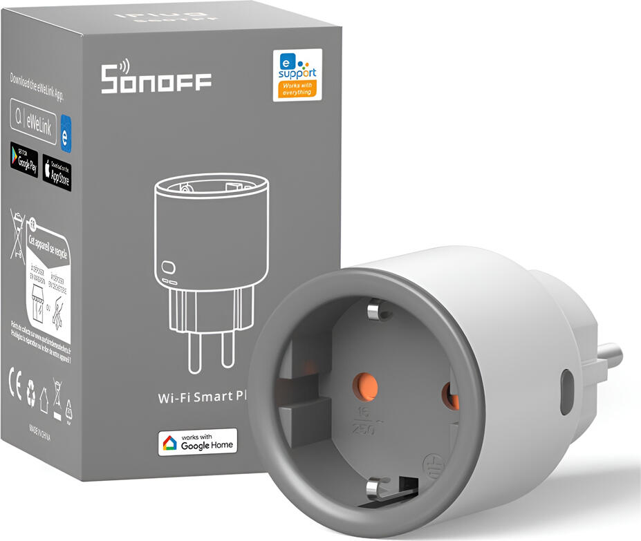 Умная розетка Sonoff iPlug S60, 16А 3680Вт, Тип F Schuko, Wi-Fi 2.4 ГГц, Мониторинг энергопотребления, Дистанционное управление, eWeLink, Google Home, Alexa, Белый