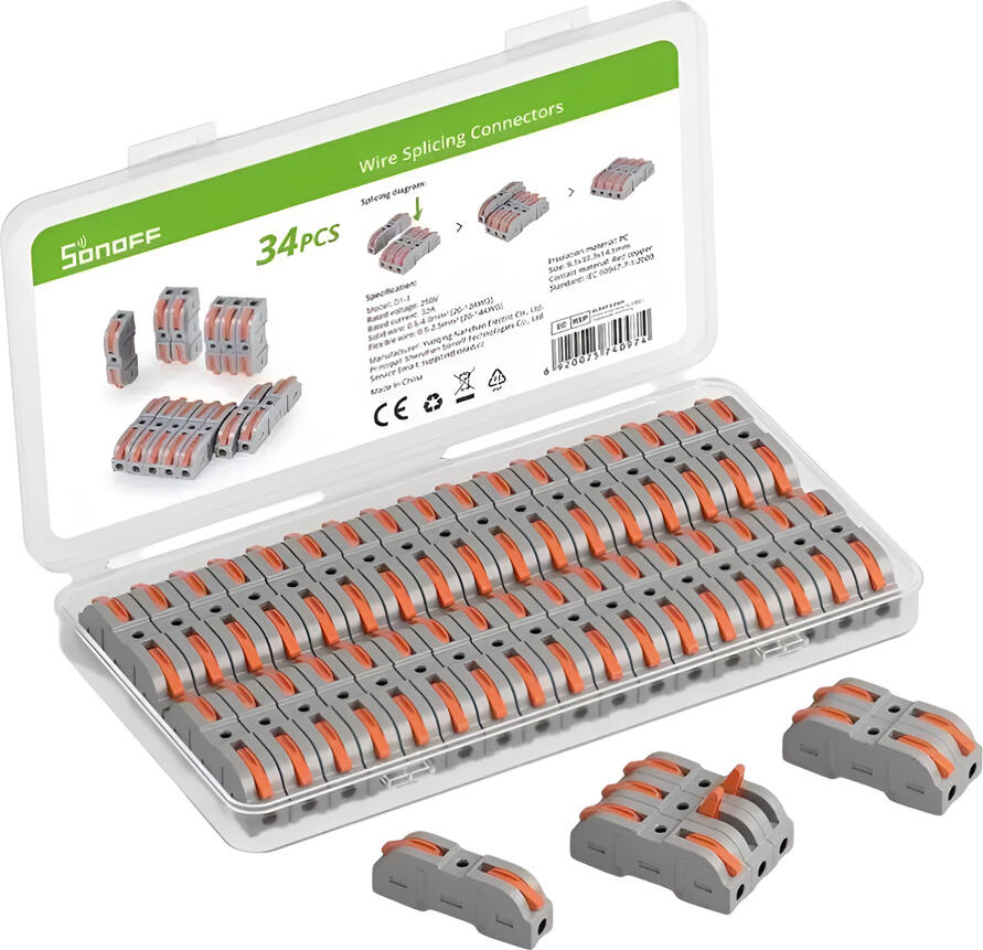 Sonoff D1-1 Inline Wire Splicing Connectors, 32A 250V Lever-Action Tool-Free Terminal Blocks for Solid and Stranded Copper Wires 0.2-4mm², Flame-Resistant PC