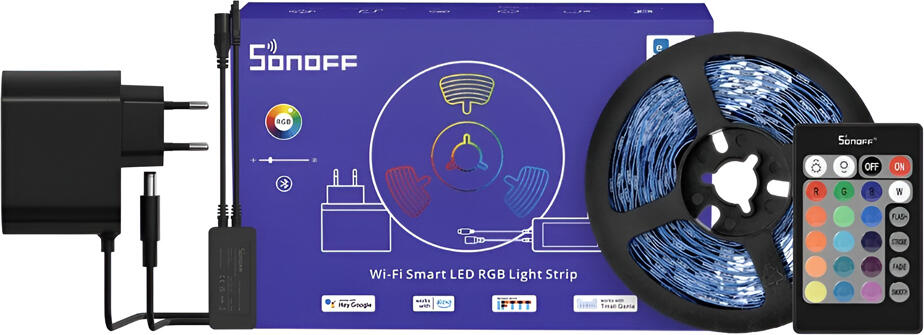 Bandă LED RGB Inteligentă Sonoff L2 Lite 5m, Wi-Fi și Bluetooth, 16 Milioane Culori, Sincronizare Muzică, Control Vocal Alexa și Google Assistant, EU