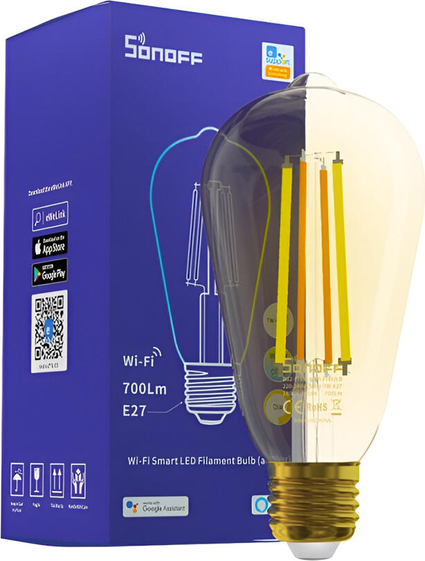Sonoff B02-F-ST64 Smart LED Filament Bulb E27 7W 700lm Adjustable Color Temp 1800K-5000K Amber Glass Vintage ST64 Wi-Fi eWeLink Alexa Google Assistant