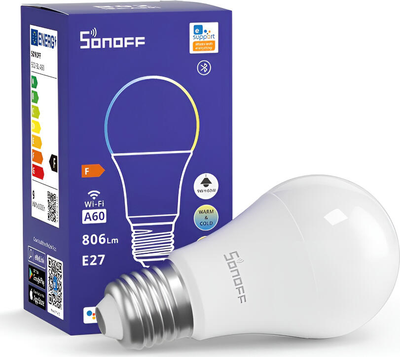 Bec LED Smart Sonoff B05-BL-A60 Wi-Fi Bluetooth A60 E27 9W 806 Lm Index Redare Culoare CW Control Aplikasi eWeLink Asistent Voice Alexa Google Assistant Dimabil