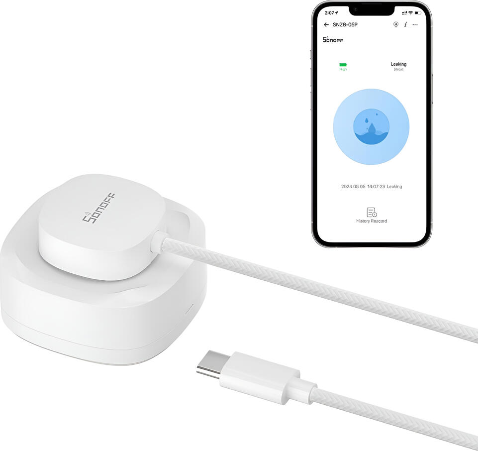 Sonoff SNZB-05P Zigbee 3.0 Water Leakage Sensor, IP67 Waterproof Real-time Drip Detection, eWeLink App Support, Alexa & Google Assistant Compatible