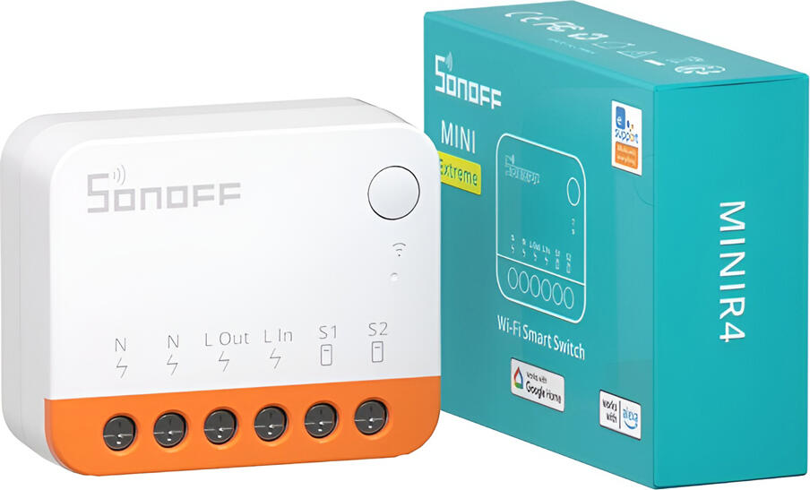 Sonoff MINIR4 Extreme Wi-Fi Smart Switch ESP32 10A 100-240V Neutral Required Flame Retardant PC White Alexa Google Assistant Overload Protection