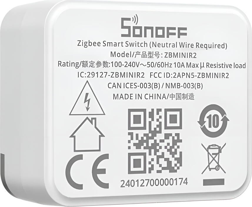 Sonoff ZBMINIR2 ZBMINI Extreme Intrerupator Inteligent Zigbee 3.0, 10A 2400W Canal Unic, Necesita Neutru, Compatibil eWeLink, Alexa si Google Assistant