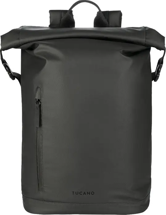 Tucano Rollo 15.6 Laptop Backpack BKROL15, Black, Water-Resistant Recycled rPET Fabric, Roll-top Closure, for Laptops up to 15.6" and MacBook Pro 16", 30x45x16 cm