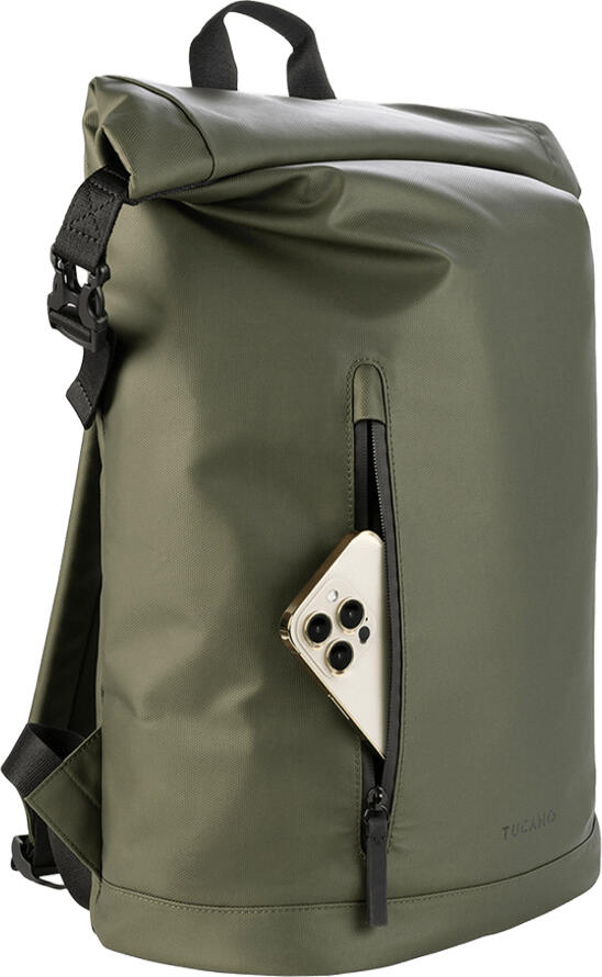 Tucano Rollo Water-Resistant Roll-top Backpack for Laptops up to 15.6 inch and MacBook Pro 16 inch, Recycled Polyester, 21L Capacity, Military Green