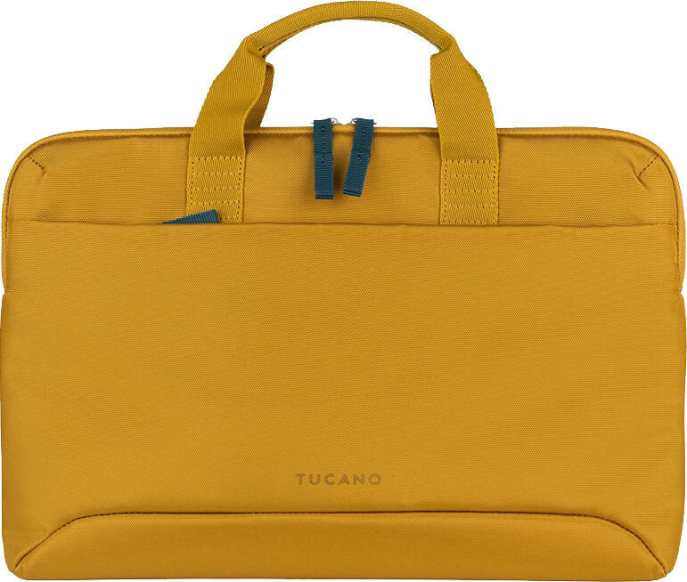 Geanta Laptop Tucano Smilza Superslim 14", Mustard, Material Reciclat, Protectie Anti-Shock, Buzunar frontal, Curea Detasabila, pentru Laptopuri pana la 34 x 24.5 x 3 cm
