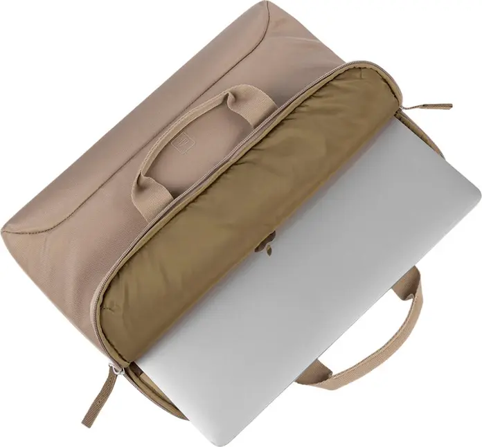 Tucano Smilza Superslim 14.0 Laptop Bag, Recycled Polyester, Soft Neoprene Shock Protection, Detachable Shoulder Strap, Beige