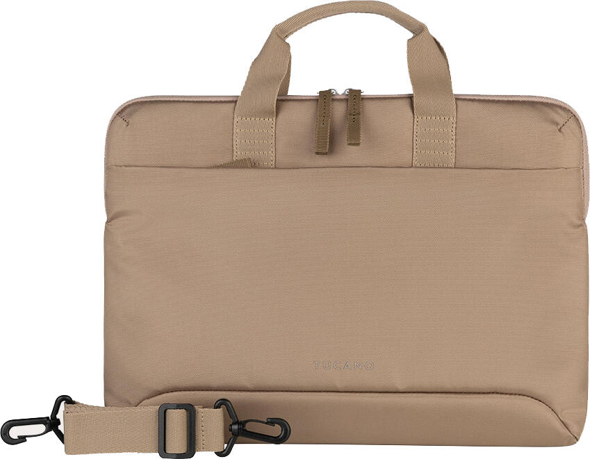 Tucano Smilza Superslim 14.0 Laptop Bag, Recycled Polyester, Soft Neoprene Shock Protection, Detachable Shoulder Strap, Beige