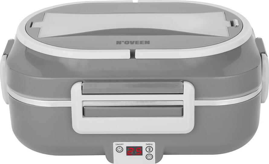 N'oveen LB640 Electric Lunch Box, 1L Capacity, Stainless Steel INOX 3-Chamber Container, PTC Heating, LED Display, 12V/24V/230V, Dark Grey