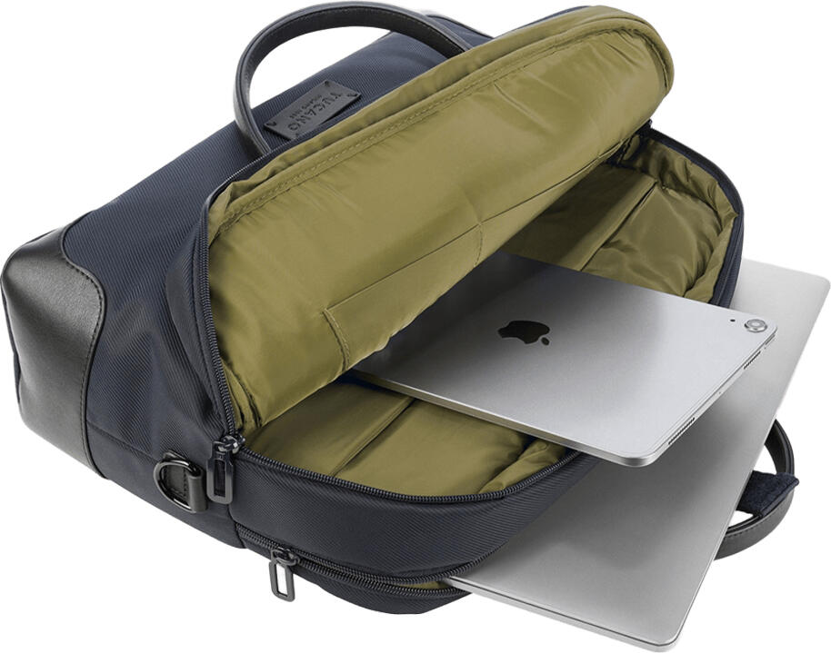 Geanta Laptop Tucano Fine 15.6 inch pentru MacBook 16, Material Reciclat High-Tech cu Detalii din Piele, Compartiment Dublu Protejat, Albastru