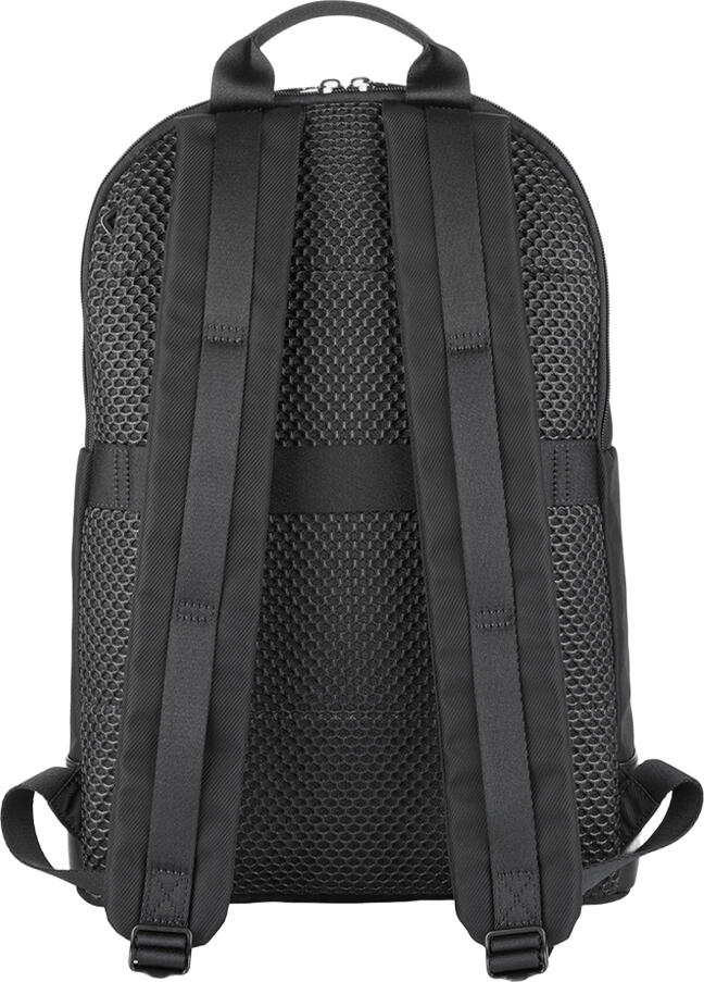 Tucano Fine Double Laptop Bag for 15.6 inch Laptops and MacBook 16, Black, Recycled RPET Fabric with Leather Details, Double Compartment, Trolley Strap