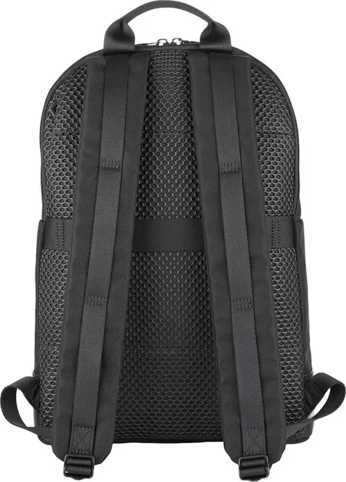 Tucano Fine Double Laptop Bag for 15.6 inch Laptops and MacBook 16, Black, Recycled RPET Fabric with Leather Details, Double Compartment, Trolley Strap