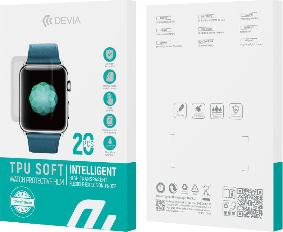Devia Intelligent TPU Soft Anti-explosion Front Screen Protector Film for Smartwatch, Transparent, Shock Resistant, Anti-scratch, 0.15mm