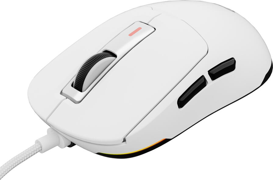 Mouse Gaming cu Fir Genesis Krypton 660, Alb, Senzor Optic PixArt PAW3327 12000 DPI, Switch-uri Mecanice Huano Purple 90M, RGB, Cablu Paracord, 49g