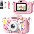 Camera Digitala pentru Copii Tema Unicorn, Video Full HD 1080p, Ecran LCD 2 inch, card microSD 32GB, Baterie Reincarcabila 600mAh, Carcasa Silicone, Roz