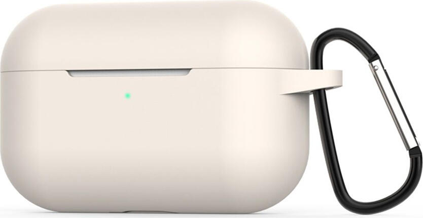 Helmet Silicone Protective Case for AirPods Pro 2, Shockproof Anti-Scratch Cover with Carabiner Clip and Charging Port Access, White