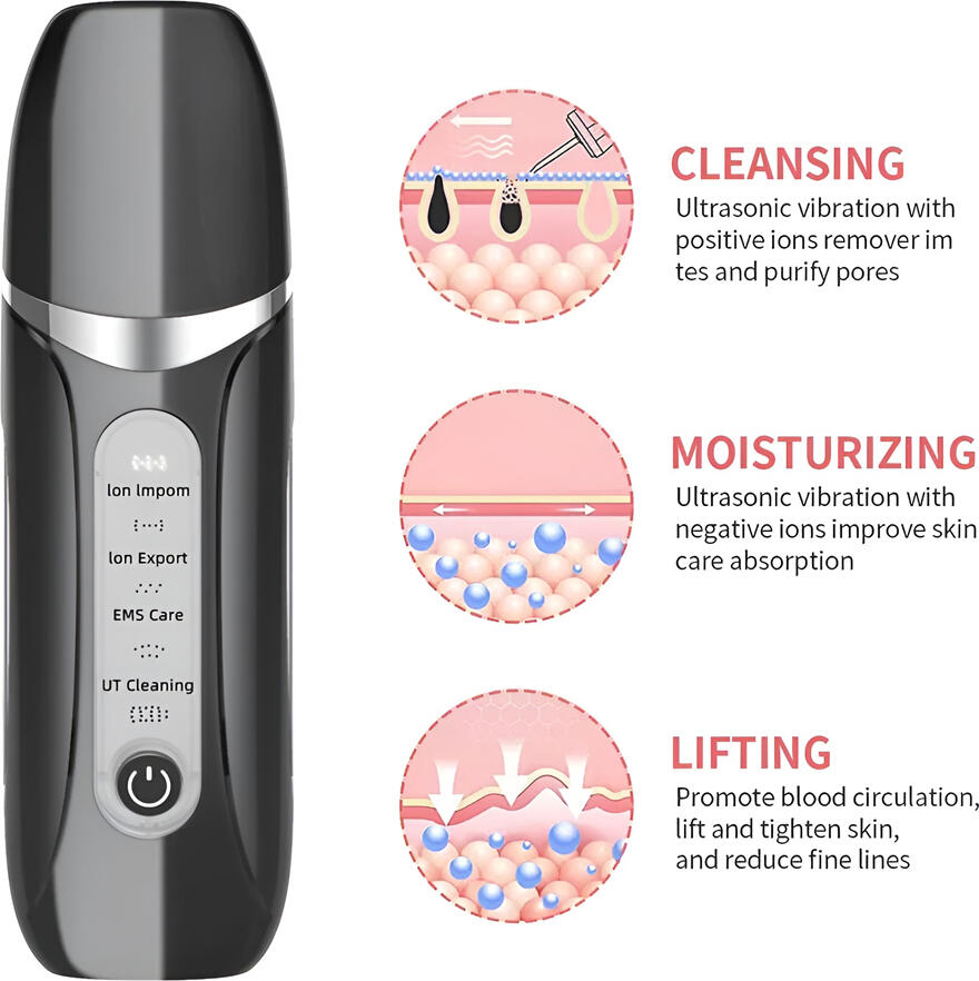 BestWay BSS-01 Skin Scrubber dispozitiv multifunctional curatare faciala, spatula otel inoxidabil, curatare UT, Import/Export Ioni, EMS, reincarcabil USB