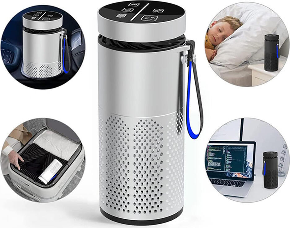BestWay BCAP-01 Car Air Purifier with HEPA Filter, Anion Generator, LED Touch Screen, 1200mAh Battery, USB Powered, Silver, 10sqm Coverage
