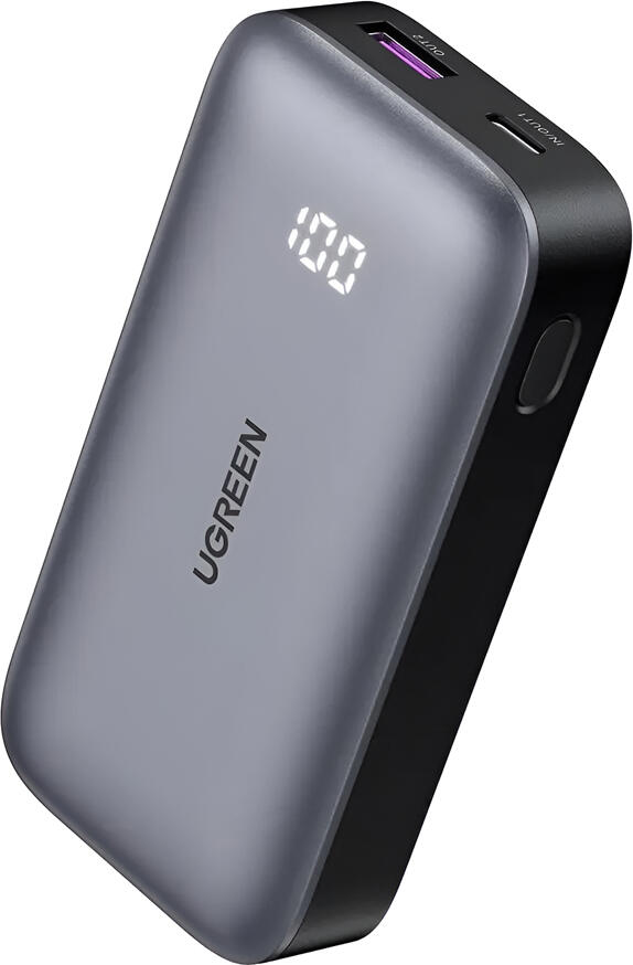 Power Bank UGREEN 10000mAh 30W, Baterie Externa cu Incarcare Rapida PD3.0 QC3.0, Afisaj Digital LED, Porturi USB-C si USB-A, Gri