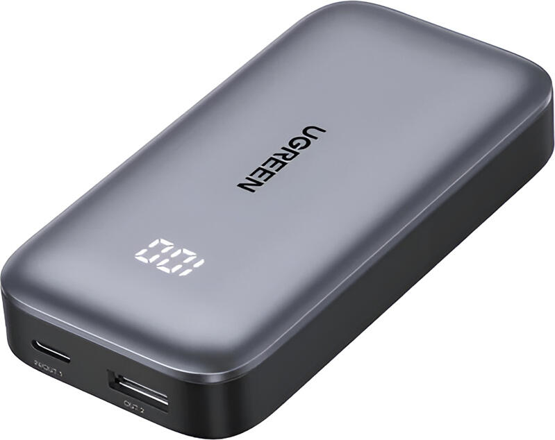 Power Bank UGREEN 10000mAh 30W, Baterie Externa cu Incarcare Rapida PD3.0 QC3.0, Afisaj Digital LED, Porturi USB-C si USB-A, Gri