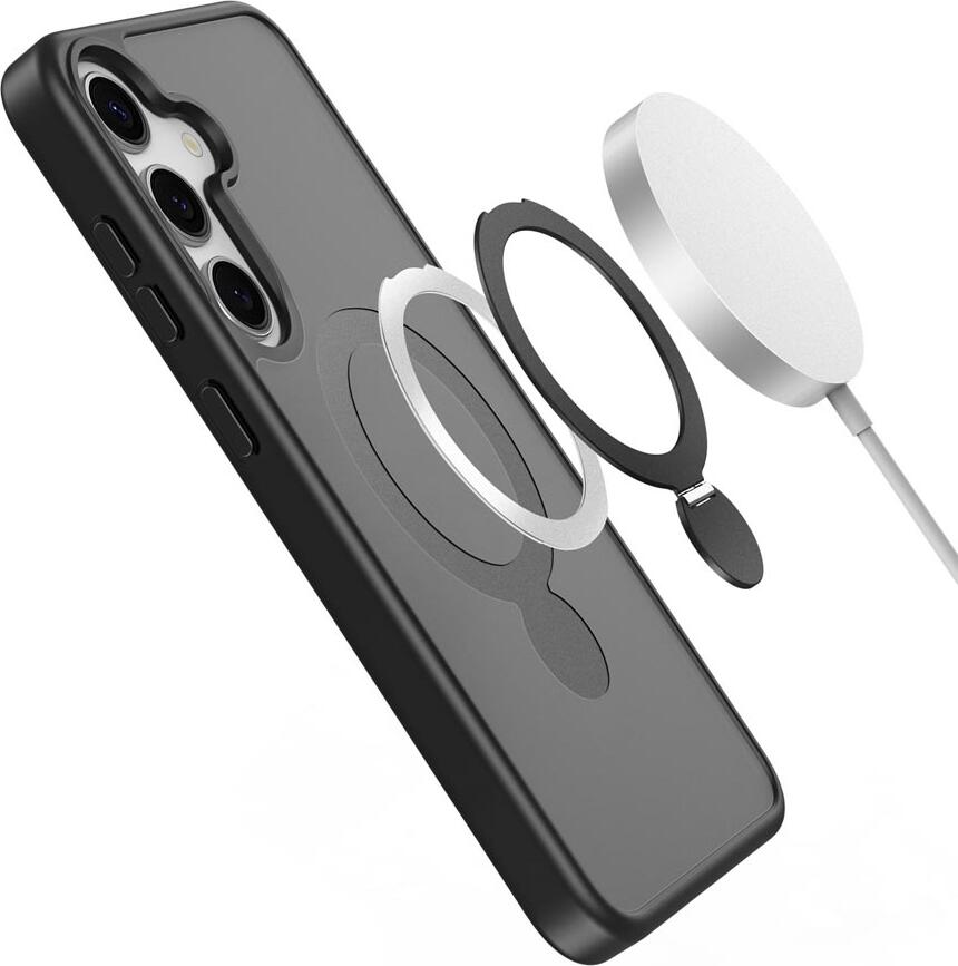 Husa Protectie DUX DUCIS Yind Mag 360 pentru Samsung Galaxy S25 Plus, Negru, Suport Rotabil 360 grade, Inel Magnetic pentru MagSafe, Finisaj Mat