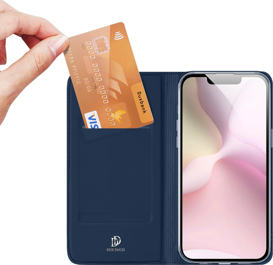DUX DUCIS SkinPro Wallet Flip Case for Apple iPhone 16e 17e, Blue PU Leather Shockproof Full Body Cover with Card Slots and Horizontal Stand