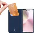 DUX DUCIS SkinPro Wallet Flip Case for Apple iPhone 16e 17e, Blue PU Leather Shockproof Full Body Cover with Card Slots and Horizontal Stand