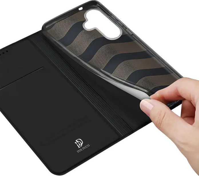 DUX DUCIS SkinPro Wallet Flip Case for Samsung Galaxy S25, Black, PU Leather and TPU Full Body Protection Cover with Card Slot and Stand Function
