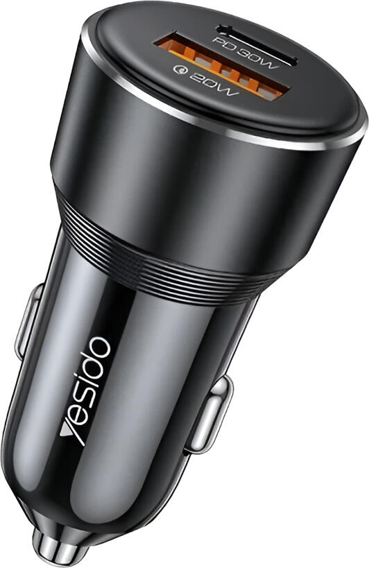 Yesido Car Charger Dual Port 1*USB-A+1*Type-C 50W Max 2.4A, Black