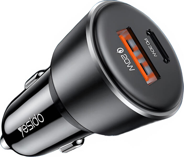 Incarcator Auto Yesido Y64 50W Dual Port USB-C PD 30W si USB-A 20W Adaptor Incarcare Rapida Aliaj Aluminiu Universal pentru iPhone Android