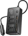 Yesido VC07 Car Inverter 200W 220V AC, 4-Port USB Fast Charger (2x USB-A, 2x USB-C) PD PPS QC 25W, 12V Cigarette Lighter Socket, Black ABS