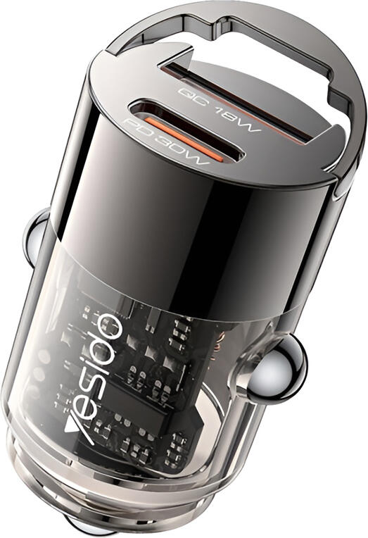 Yesido Car Charger Dual Port 1*USB-A+1*Type-C 30W 2.4A, Black