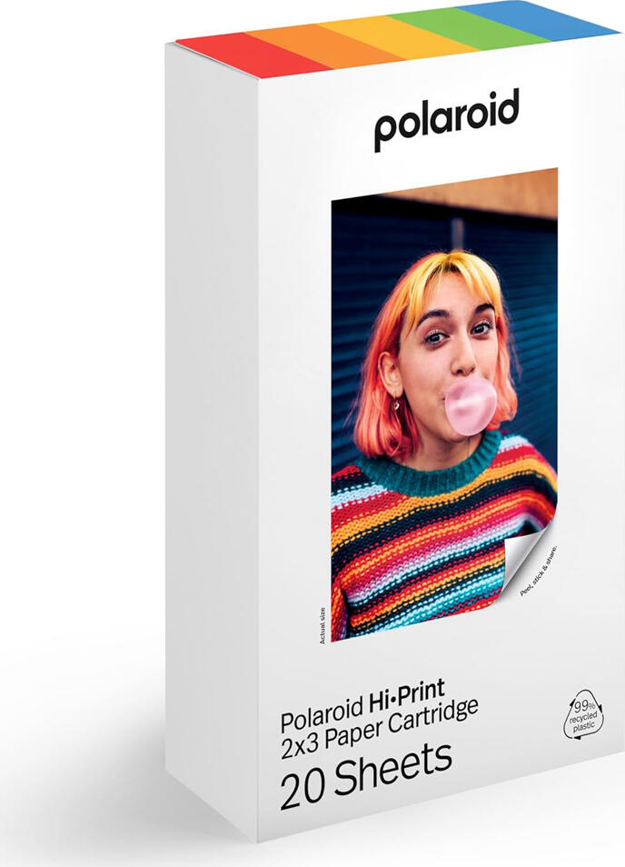 Polaroid Hi-Print 2x3 Paper Cartridge, 54x86mm Dye-Sublimation Photo Paper, Adhesive Backing, Water and Fade Resistant, 20 Sheets