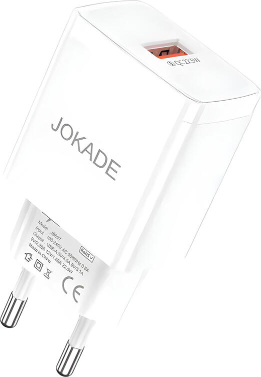 Jokade Wall Charger 1*USB-A, 3A, 22.5, JB097, White