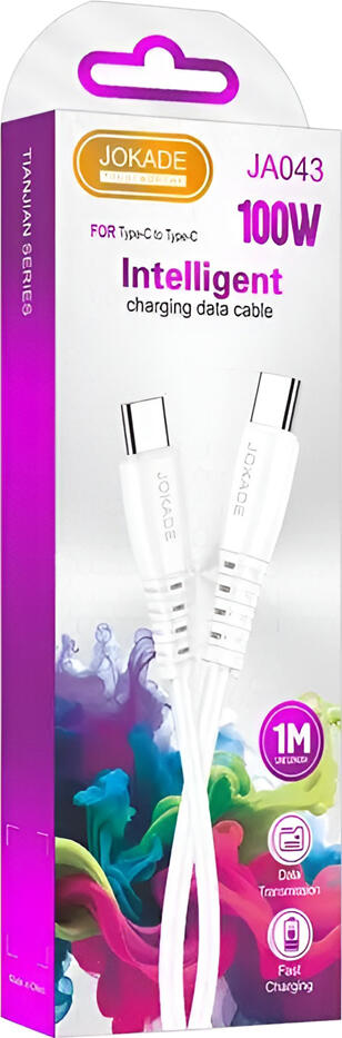 Jokade JA043 Tianjian Series USB Type-C to USB Type-C Cable, 100W Power Delivery, 5A Fast Charging, Pure Copper Wire, PVC Insulation, 1m, White